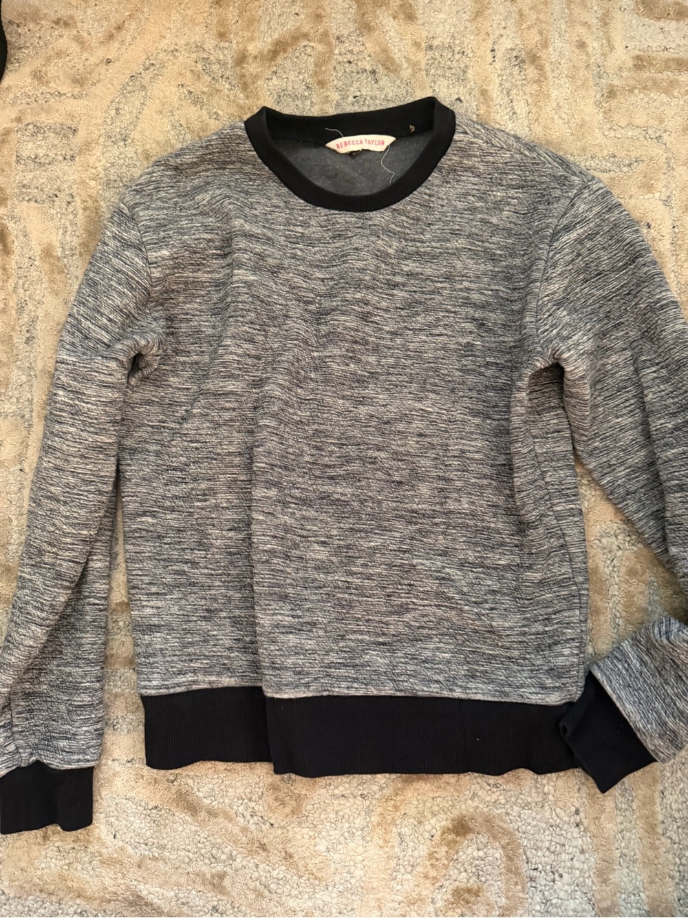 Rebecca Taylor Gray Marled Crewneck Sweater with Black Trim XS